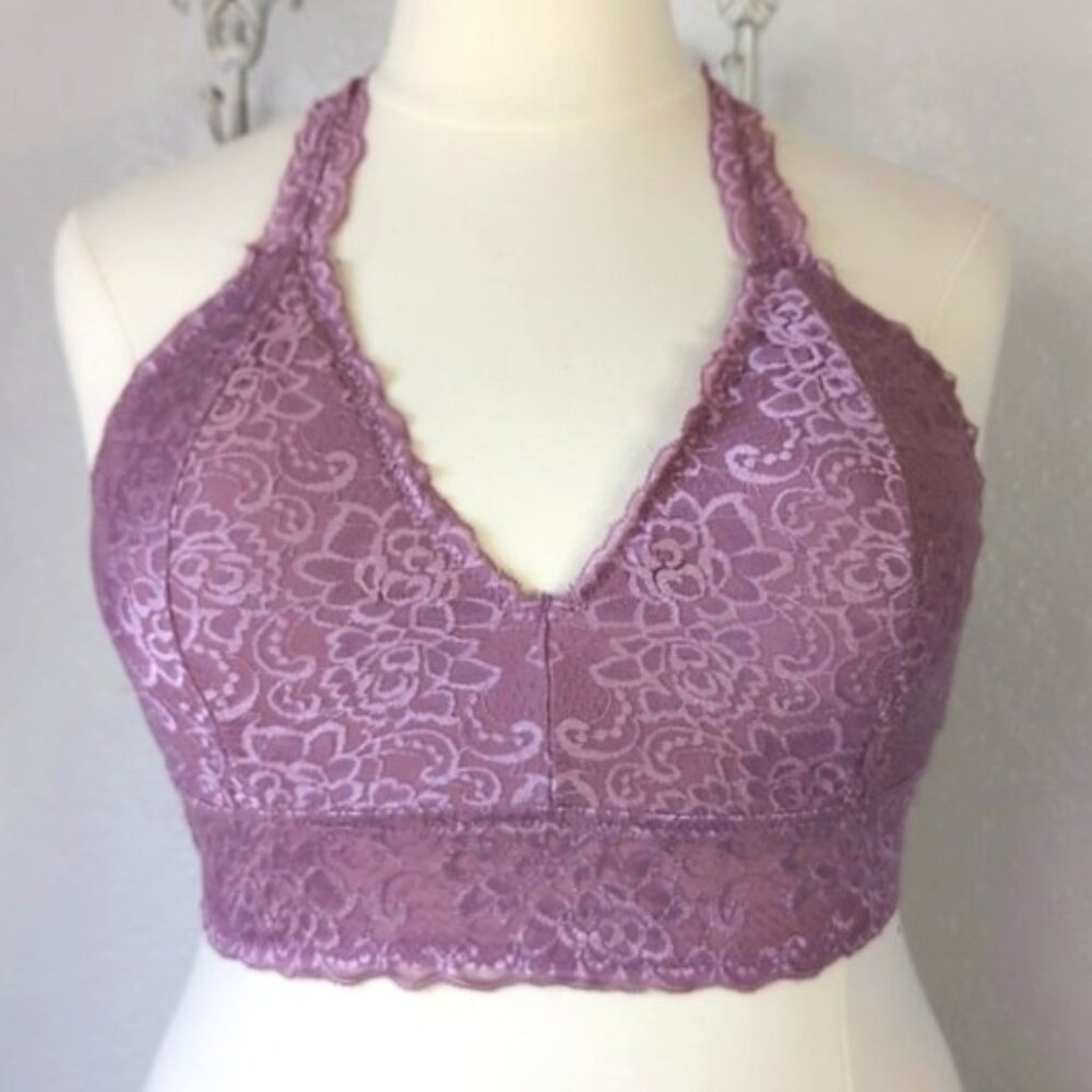 Dip 2X Bralette Purple Mauve Lace Soft Pads Racerback Cropped Bra